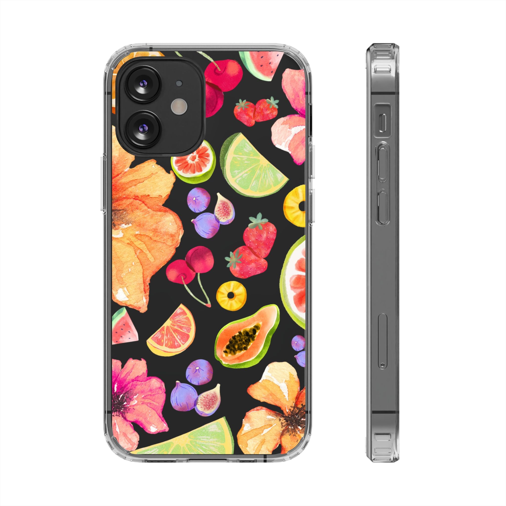 Vibrant Fruits Design iPhone Case - Clear Impact-Resistant Protective Cover