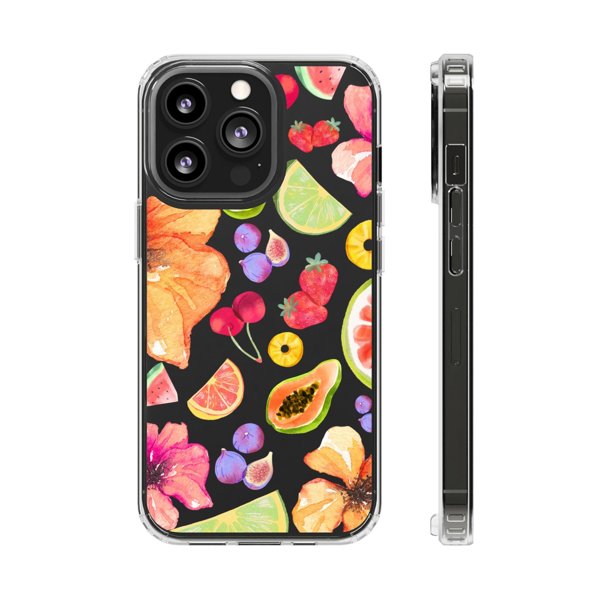 Vibrant Fruits Design iPhone Case - Clear Impact-Resistant Protective Cover