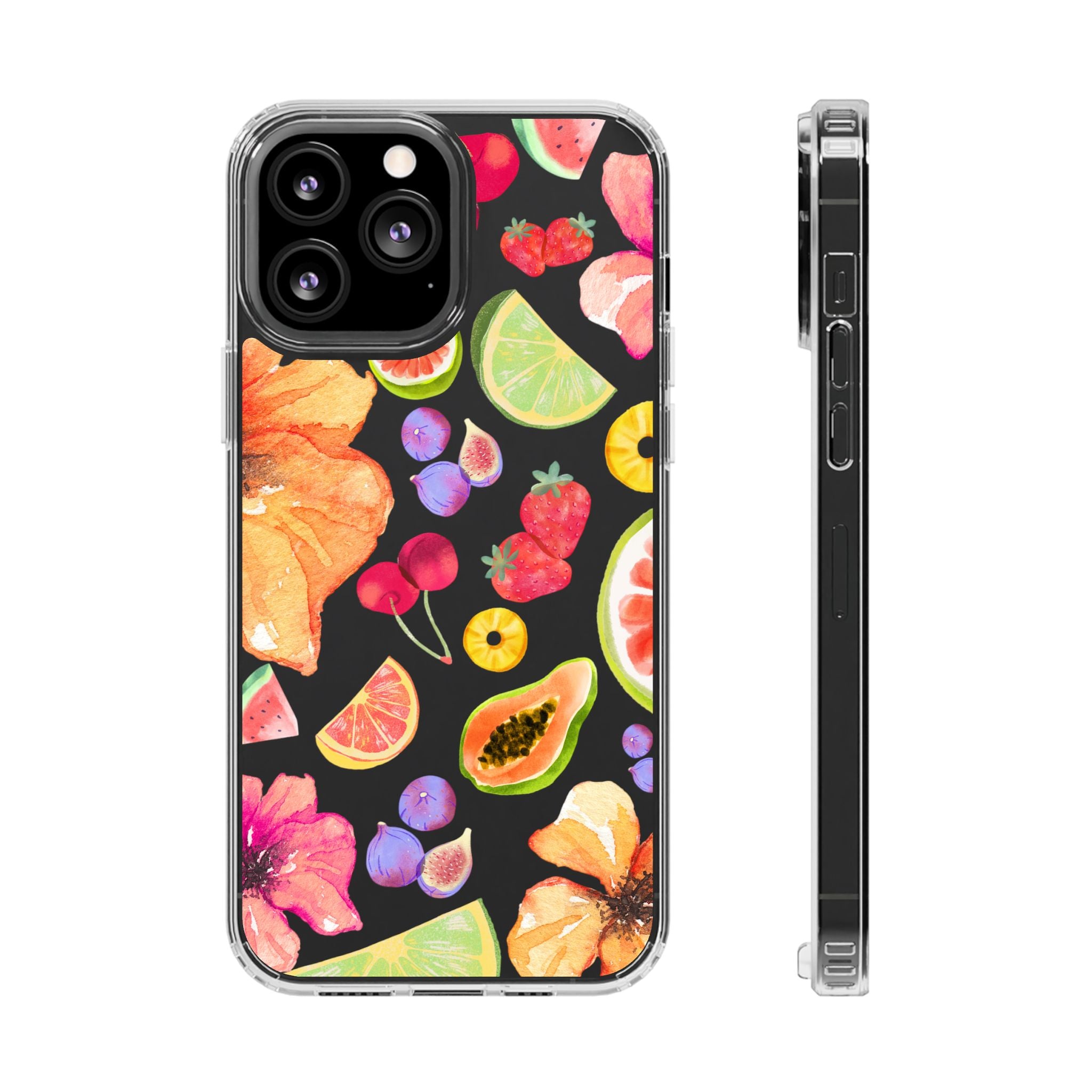 Vibrant Fruits Design iPhone Case - Clear Impact-Resistant Protective Cover