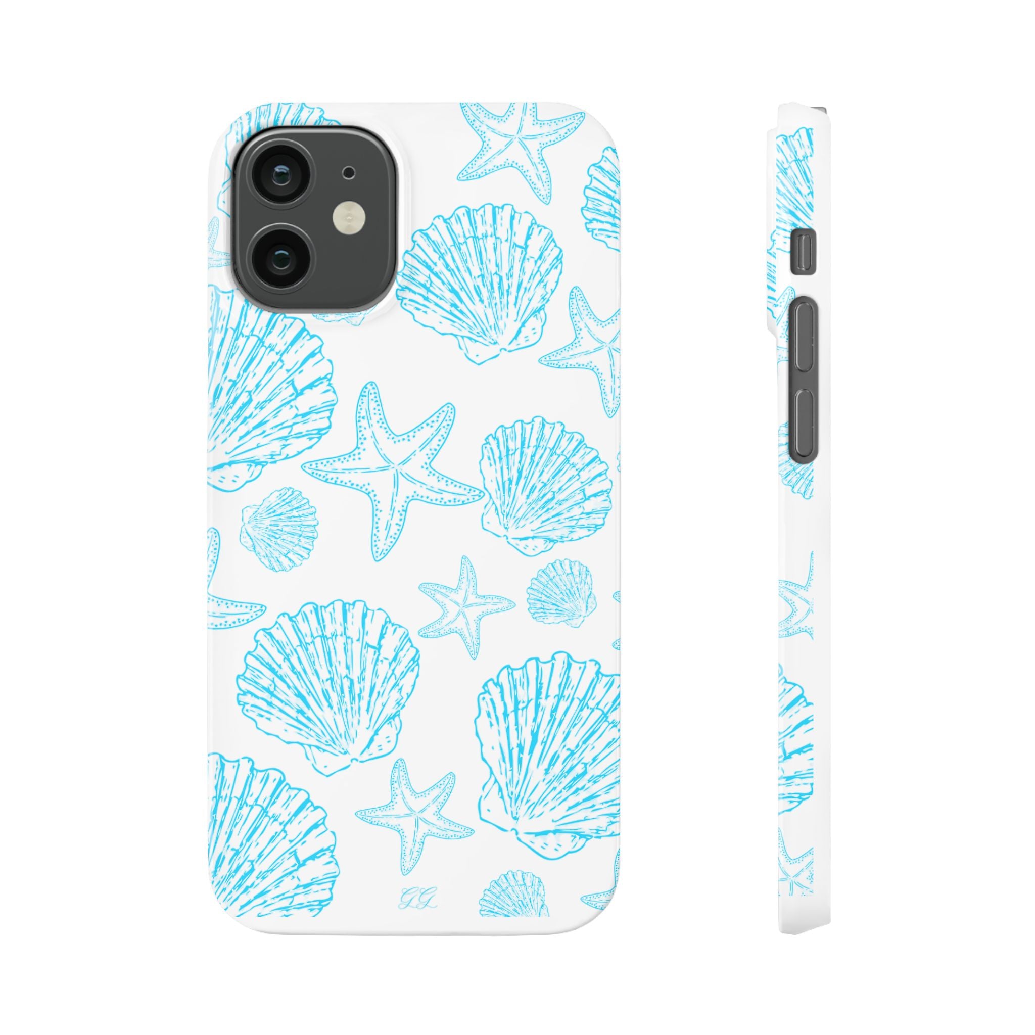 Blue Coastal Charm Slim Phone Case - Beach-Inspired Shell Design