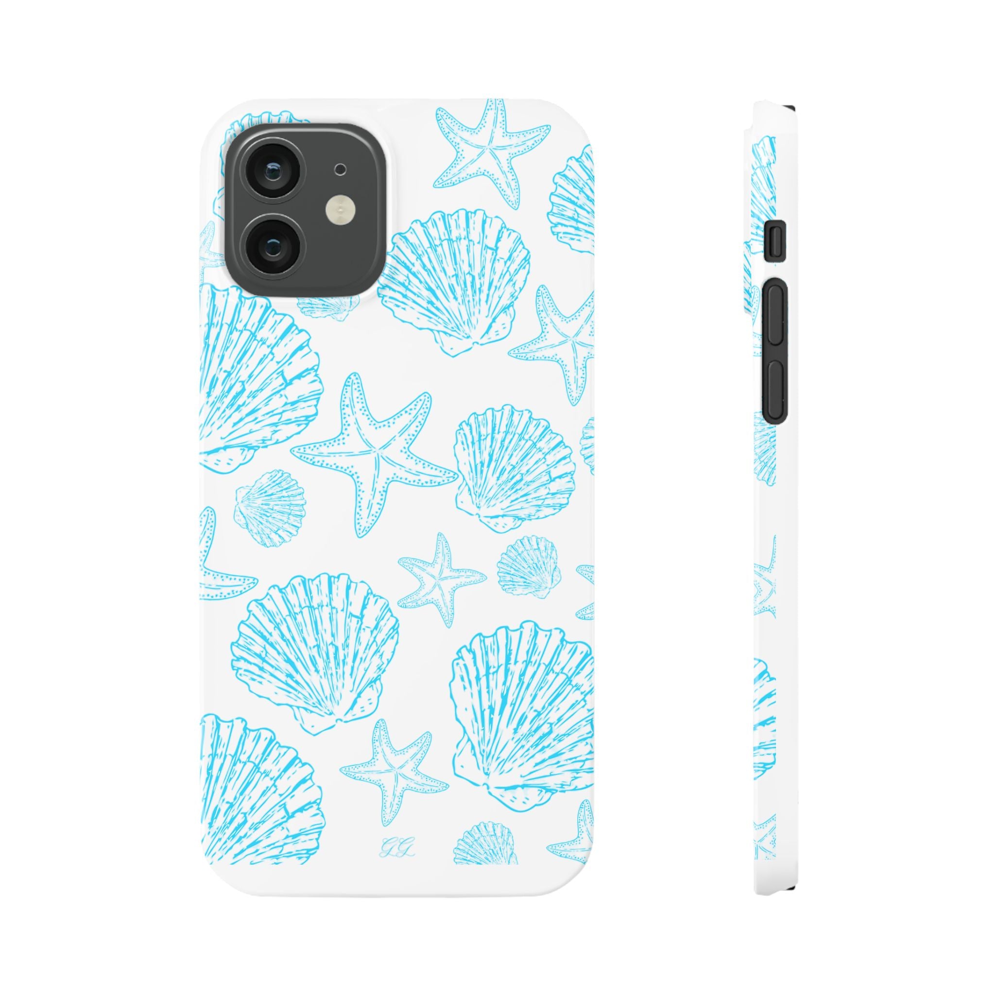 Blue Coastal Charm Slim Phone Case - Beach-Inspired Shell Design