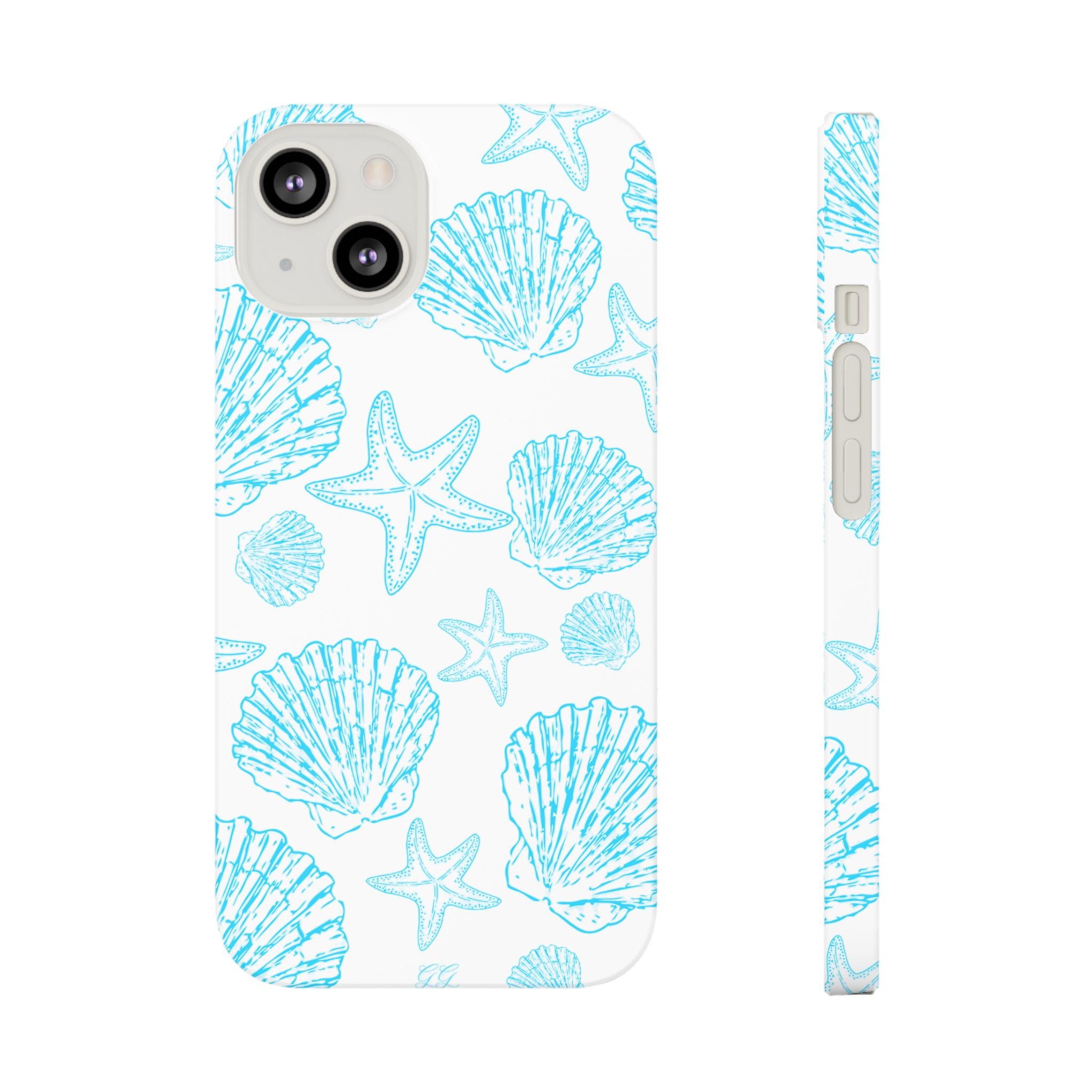 Blue Coastal Charm Slim Phone Case - Beach-Inspired Shell Design