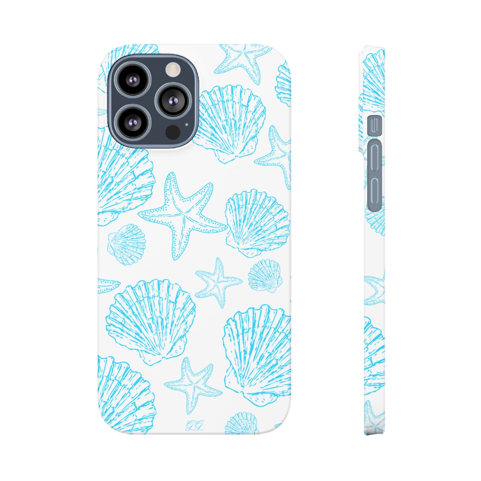 Blue Coastal Charm Slim Phone Case - Beach-Inspired Shell Design