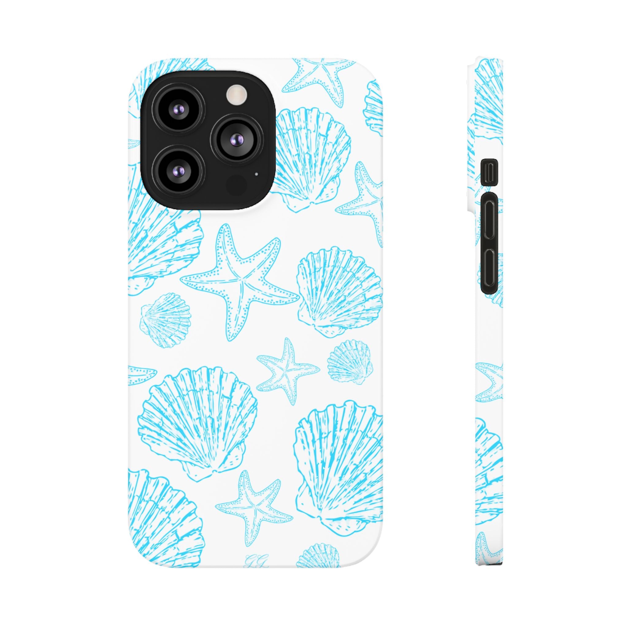 Blue Coastal Charm Slim Phone Case - Beach-Inspired Shell Design
