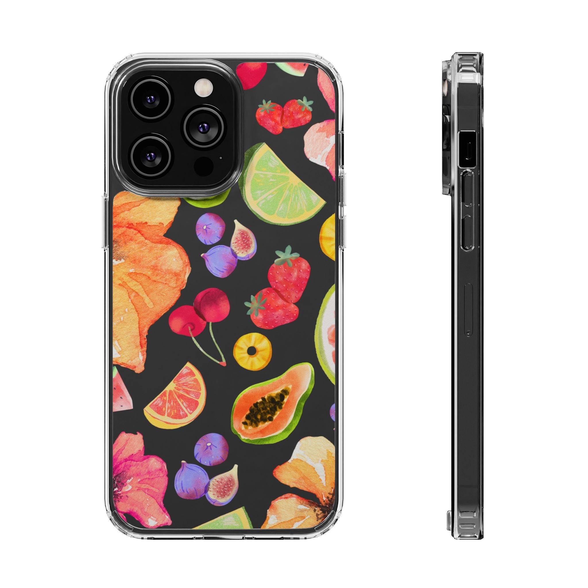 Vibrant Fruits Design iPhone Case - Clear Impact-Resistant Protective Cover