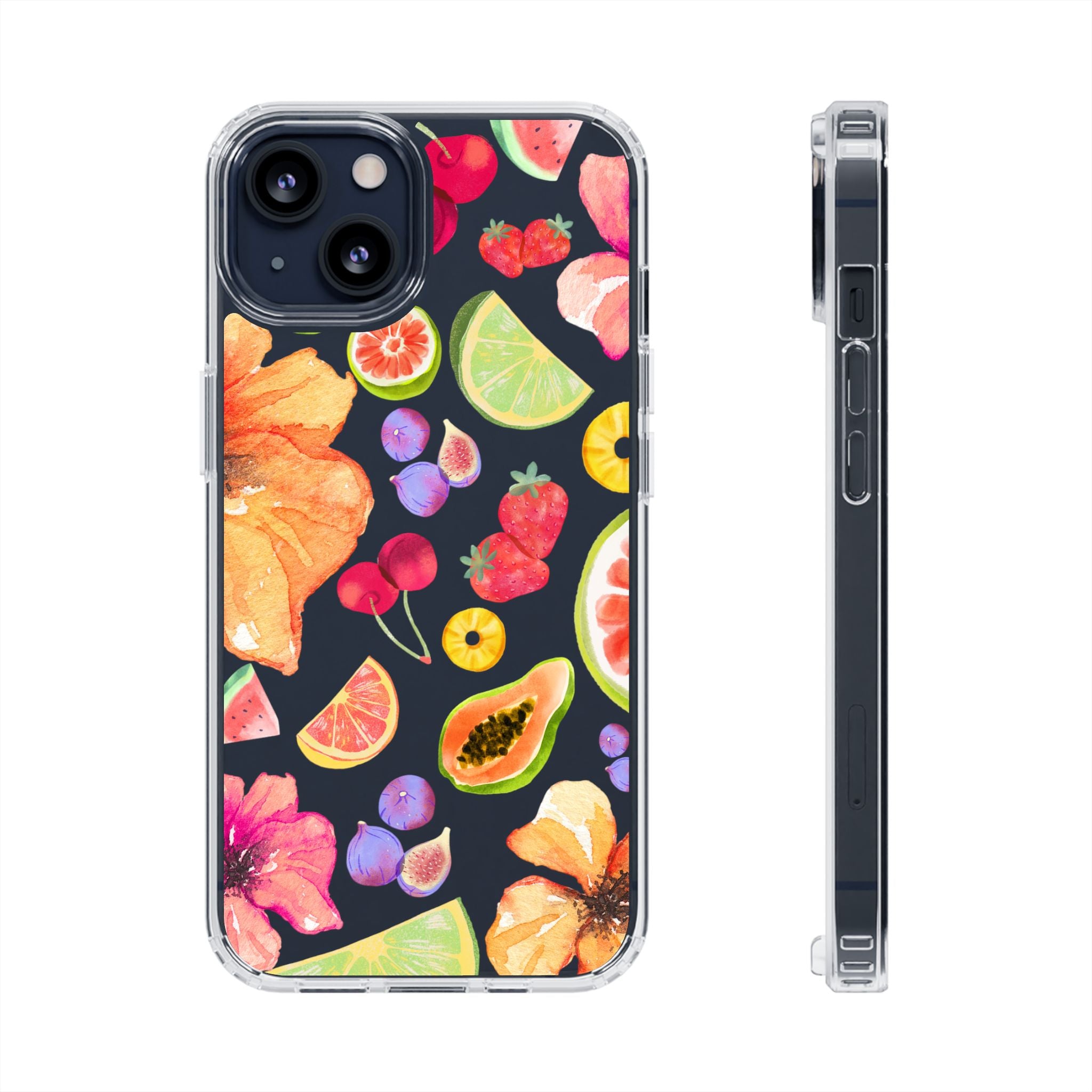 Vibrant Fruits Design iPhone Case - Clear Impact-Resistant Protective Cover